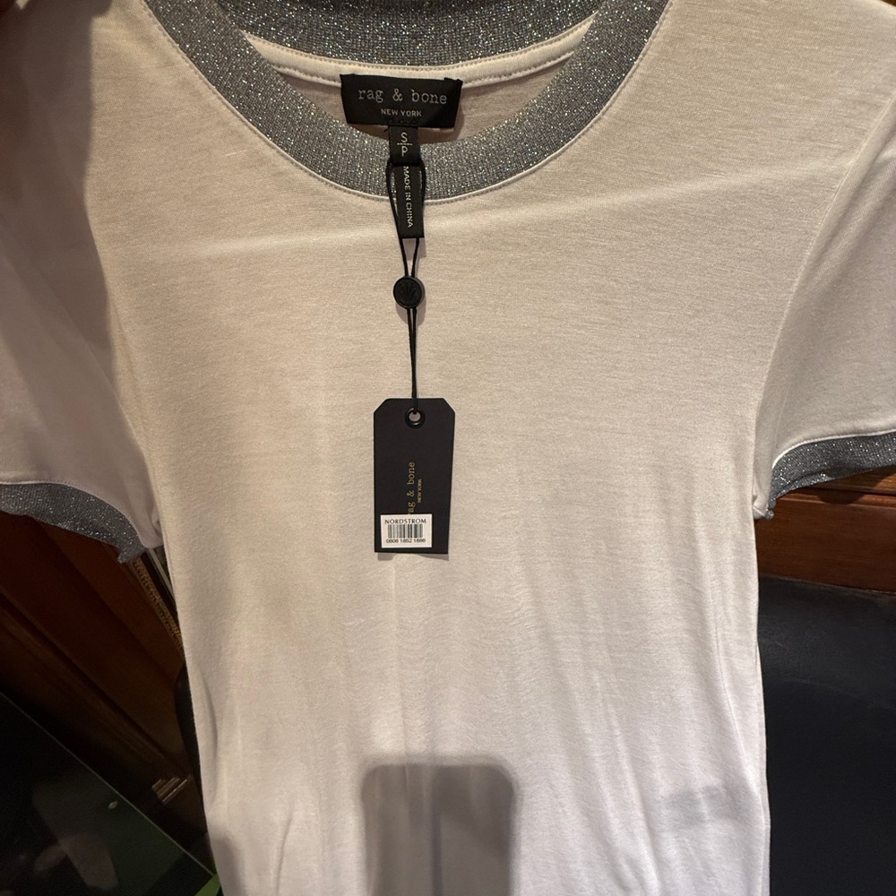 Rag & Bone NWT Brighton Glitter Tee White & Silver